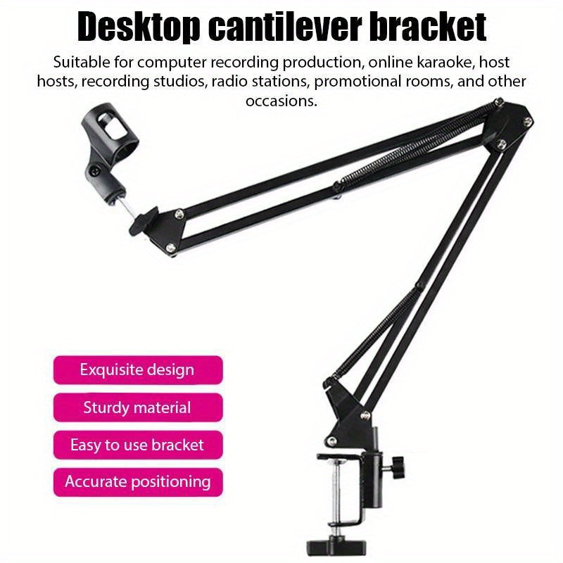 Soporte ajustable de canto pesado para micrófonos - Soporte de escritorio metálico extendible de choque, con material ABS, negro, ideal para transmisiones en vivo y grabaciones, equipo de transmisión | Soporte negro elegante | Construcción sólida