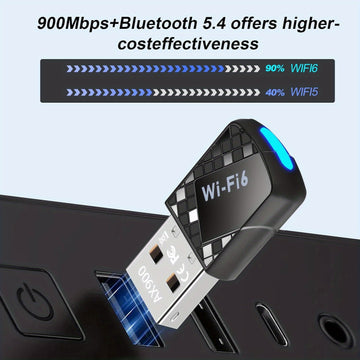 Conector de red inalámbrico AX900Mbps USB WiFi 6 con 5,4 - 2 en 1 transmisor de red inalámbrica de doble banda para PC, portátil y escritorio - Soporte WPA3, compatible con Windows 11/10/7, doble banda 2,4G/5G, no necesita batería, modo de alimentación U