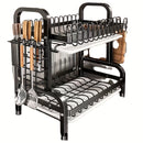 1 caja de almacenamiento de doble capa de acero inoxidable para cocina, secado rápido de múltiples capas, sin manchas de agua, estante de platos multifuncional, para tazones, platos y cubiertos.