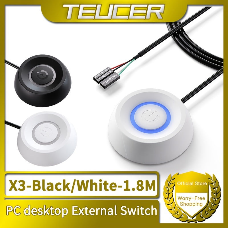 TEUCER X3 luz LED de computadora de escritorio conmutador de alimentación, con cable de 1,8M para extensión de botón de alimentación externa para placa base de PC.
