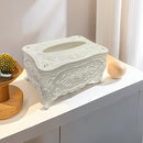 Soporte Elegante para Caja de Pañuelos con Patrón de Rosa Blanca - Dispensador de Servilletas de Plástico Cuadrado para Baño, Sala de Estar, Tocador y Uso en Hoteles