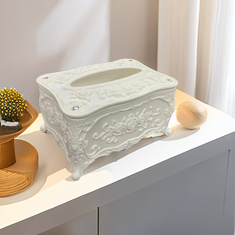 Soporte Elegante para Caja de Pañuelos con Patrón de Rosa Blanca - Dispensador de Servilletas de Plástico Cuadrado para Baño, Sala de Estar, Tocador y Uso en Hoteles
