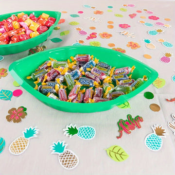 5 piezas/juego, bandeja de aperitivos reutilizable de estilo hawaiano de hoja de palma, galletas, papas fritas, salsa de caramelo para decoraciones de fiesta temática de la isla de la jungla Platter