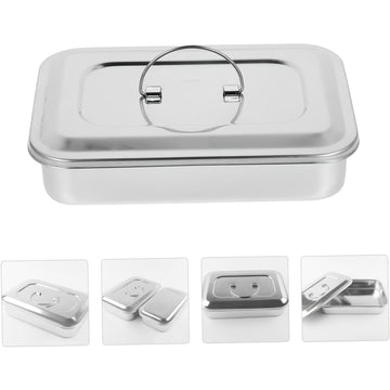 Estuche de esterilización de uñas de acero inoxidable con mango de metal y tapa - Organizador multiusos para manicura, peluquería, tatuaje, herramientas de maquillaje - Duradero, sin alcohol, no necesita batería, equipo de arte de uñas | Acabado metálico