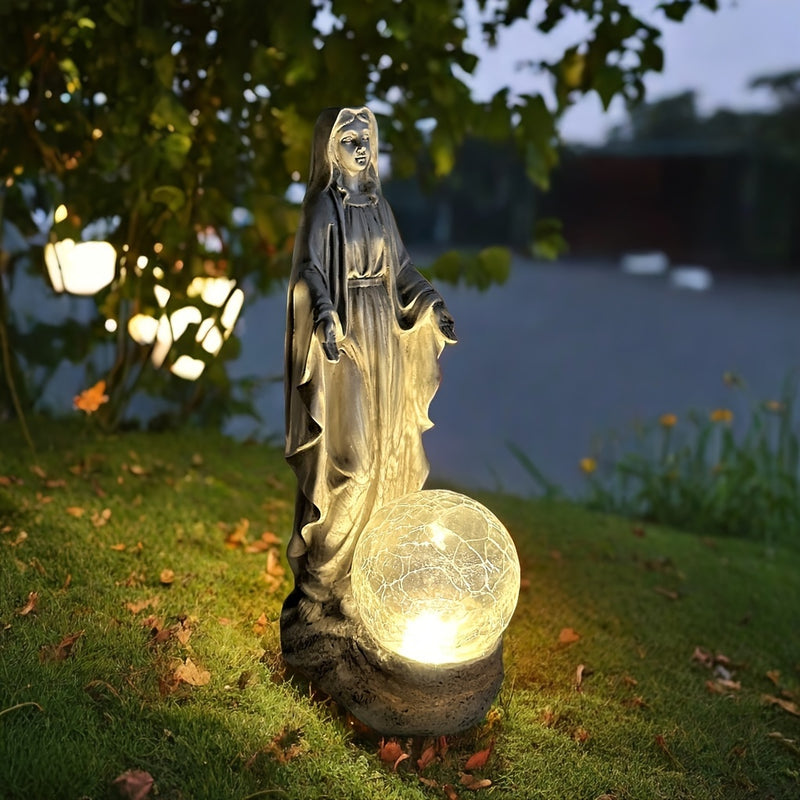 Estátua de la Virgen María Oasis Solar, arte de resina, adorno de jardín autosoportante, tema de Natividad festivo para patio, césped, balcón, estanque, decoración de Navidad, Pascua, Janucá, Acción de Gracias, batería de níquel de 200mAh