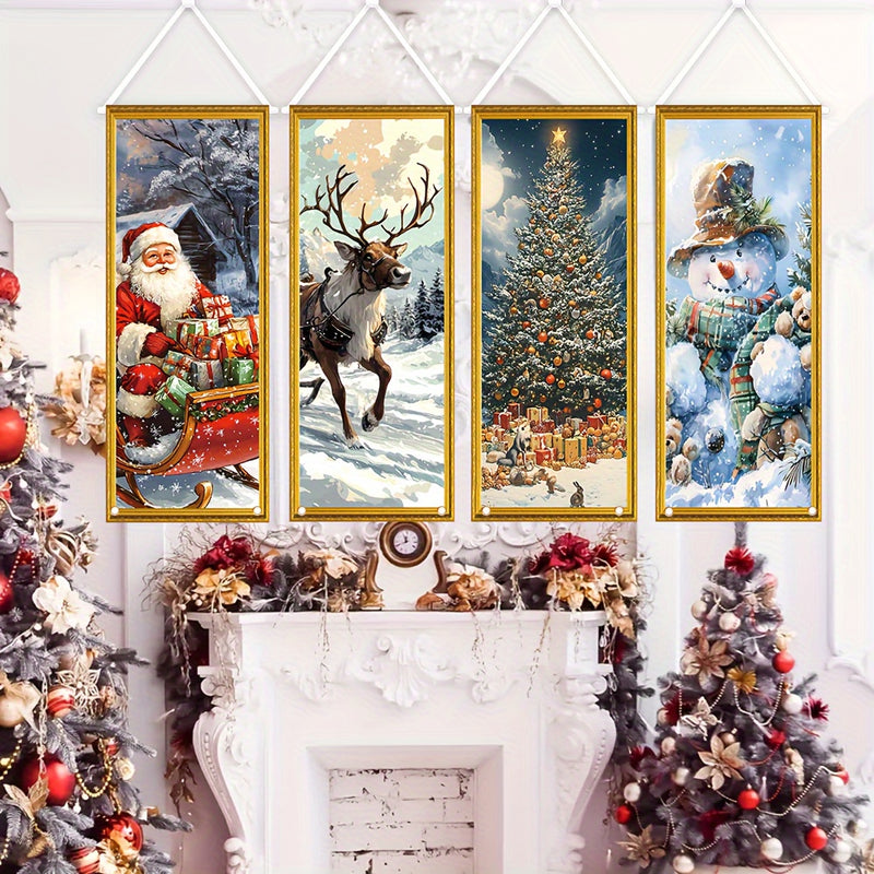 1 pieza, Banderín de Navidad, 40cm * 102cm/15.7in * 40.1in, material de poliéster, adecuado para decoración de fiestas navideñas y artículos para el hogar, adecuado para decoración de paredes interiores y exteriores