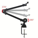 Soporte de micrófono profesional de hierro negro con brazo de armazón y gestión de cables - Estable y flexible, ajustable para transmisiones, podcasting, juegos y más - Ideal para estudio, escenario y uso de televisión, equipo de transmisión|Soporte de b