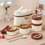 Juego de 1 lonchera térmica redonda de 2000 ml con 4 recipientes de acero inoxidable, apta para microondas, ideal para oficina, escuela, viajes, picnic y comida para llevar