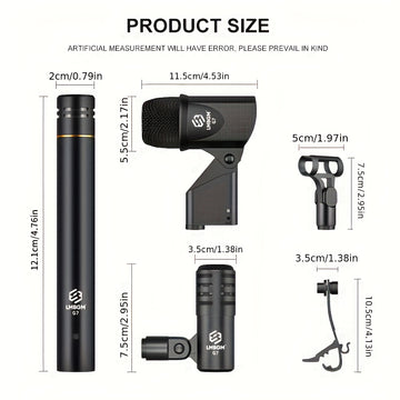 Kit de Micrófono para Instrumentos LMBGM G7 de 7 Piezas con Cable para Batería, Micrófono Dinámico para Bajo, Tom, Platillo y Charles, Uso para Batería, Voz, Banda, DJ, Escenario y Grabación Instrumental en Vivo