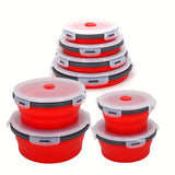 4 piezas de recipientes de silicona coloridos para almacenar alimentos con tapa - Tazones plegables y herméticos para cocina y camping, aptos para microondas y refrigerador, ideales para preparar comidas