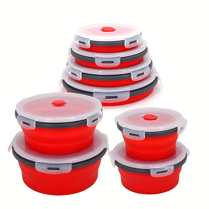 4 piezas de recipientes de silicona coloridos para almacenar alimentos con tapa - Tazones plegables y herméticos para cocina y camping, aptos para microondas y refrigerador, ideales para preparar comidas