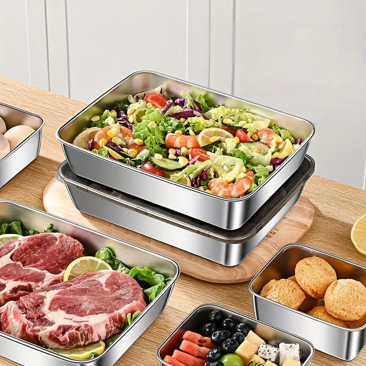 Juego de 3 contenedores de almacenamiento de alimentos de acero inoxidable con tapas negras, aptos para microondas, a prueba de fugas, reutilizables, forma cuadrada, cierre de tapa giratoria, uso múltiple, aptos para contacto con alimentos.