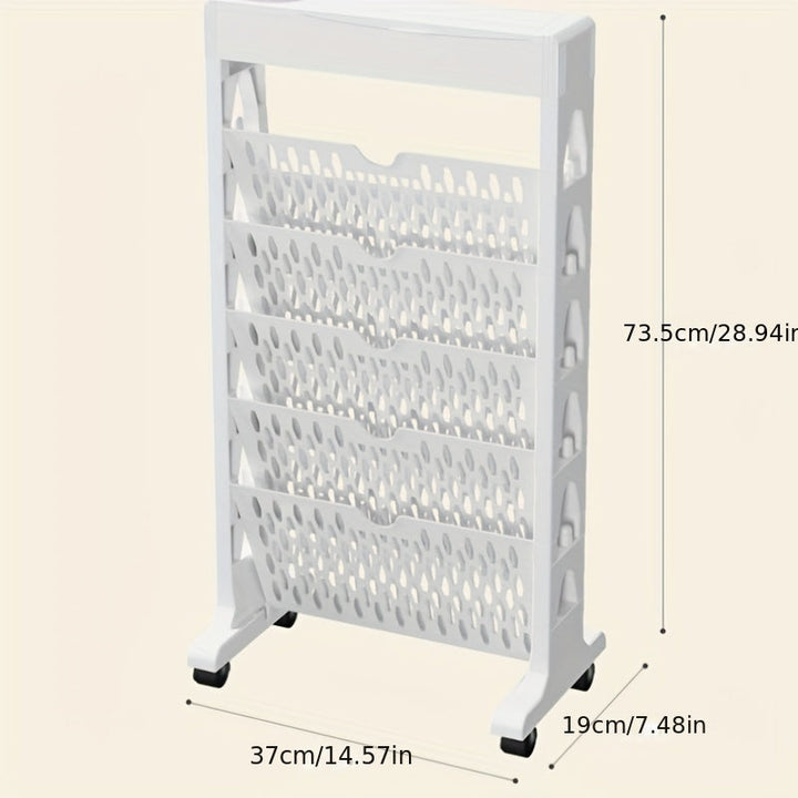 1pc Estantería Rodante de Plástico Blanca con Ruedas - Estante de Almacenamiento de Pie para Oficina, Estudio y Organización del Hogar
