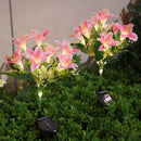 Lámpara solar con 7 flores de lirio y 42 cuentas, decoración rosa para jardín, patio y exterior