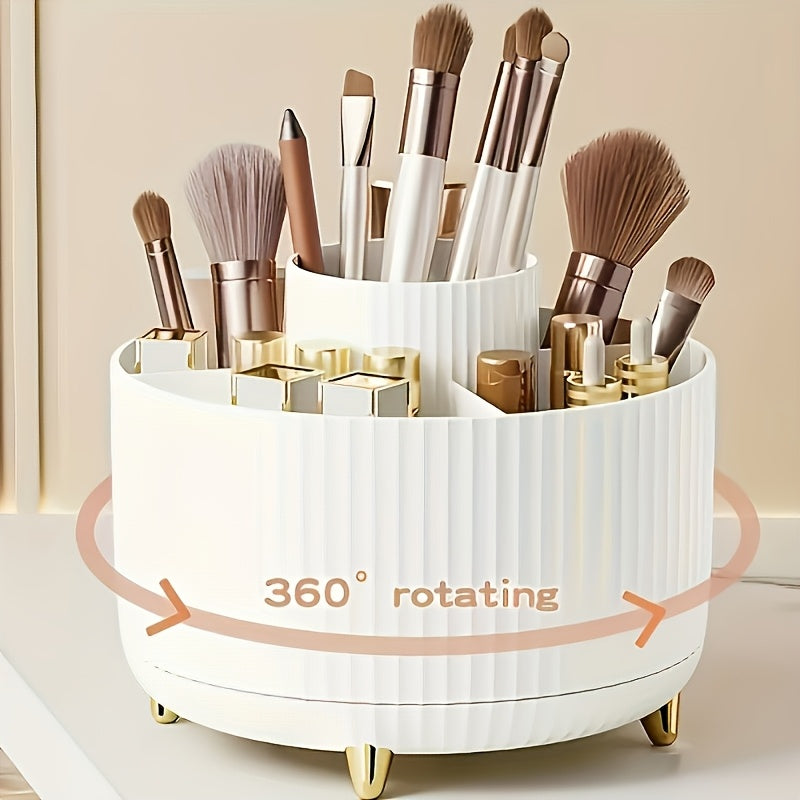 1pc Organizador de cosméticos giratorio de 360 grados, diseño simplista, plástico ABS duradero, ideal para dormitorio, tocador, almacenamiento de baño - Opciones blanco/verde