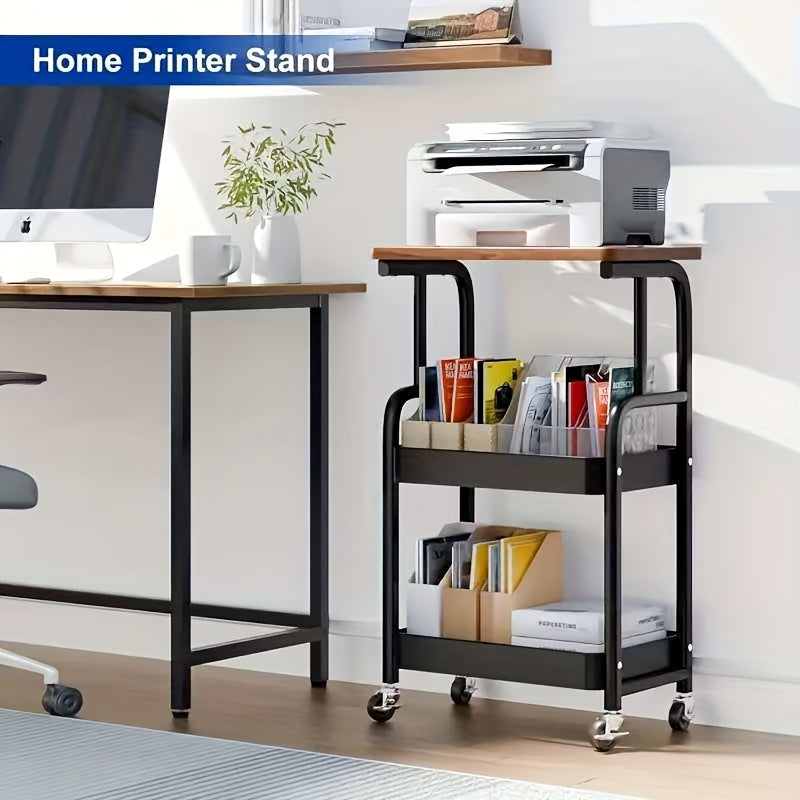 Carrito de almacenamiento rodante de 3 niveles con parte superior de madera y ruedas - Organizador versátil para snacks, libros y más - Ideal para uso en casa o en la oficina, carrito de almacenamiento de oficina | Carrito de almacenamiento moderno | Est
