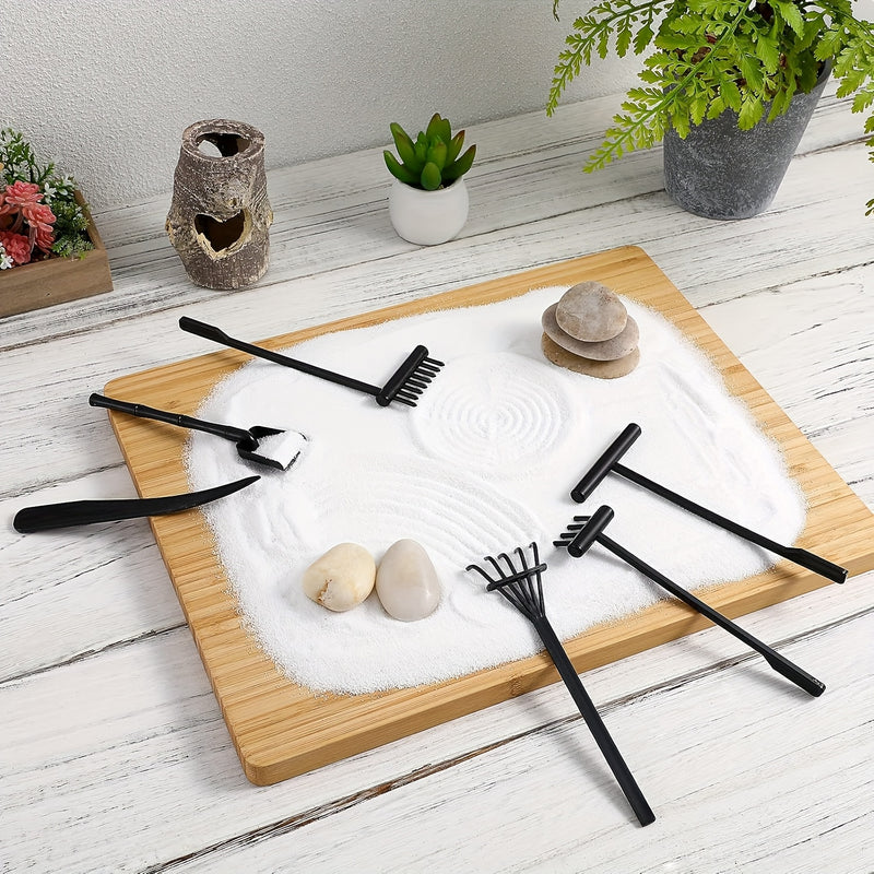 6pcs Herramienta de Rastrillo de Jardín Zen Mini para Arena, Herramientas de Rastrillo de Jardín Zen para Escritorio, Bolígrafo de Empuje de Arena y Roca para Dibujo de Jardín Zen