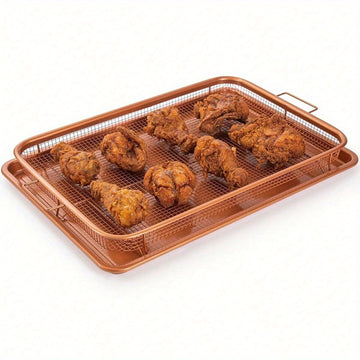 1 estuche de bandeja y sartén de acero inoxidable antiadherente para freidora de aire y horno - Herramientas de hornear duraderas, ideales para asar y lavar verduras, accesorios de cocina con función de rejilla de enfriamiento, accesorios de horno | Acab