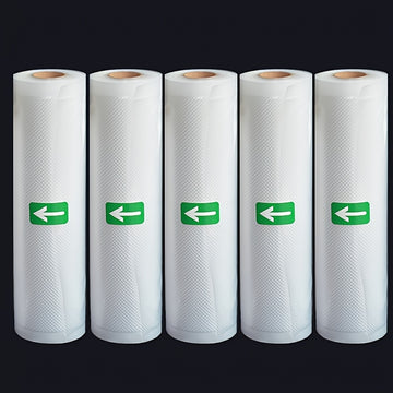 5-Pack 5.0 metros Bolsas de sellado al vacío sin BPA, Material PE+PA, Uso único, Compatible con la mayoría de los selladores para almacenamiento de alimentos, conservación de frescura, cocción a baja temperatura, preparación de comidas, compra en mayor -
