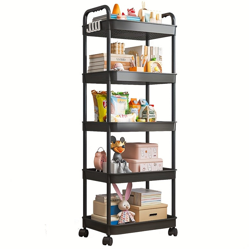 Carrito de almacenamiento rodante de 5 niveles - Gran capacidad, organizador multifuncional con ruedas para sala de estar, dormitorio, cocina, oficina - Plástico duradero, fácil montaje, esenciales para la organización del hogar, carrito de almacenamient