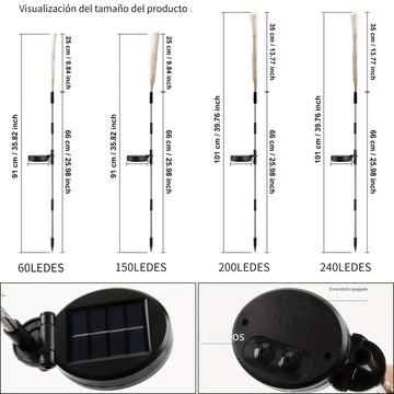 Luces Solares para Jardín de 1 Pieza - 8 Modos, Ilumina tu Jardín con Luces de Fuegos Artificiales Solares - ¡Luzes LED Exteriores DIY de 60/150/200/240! Iluminación Decorativa Exterior IP54