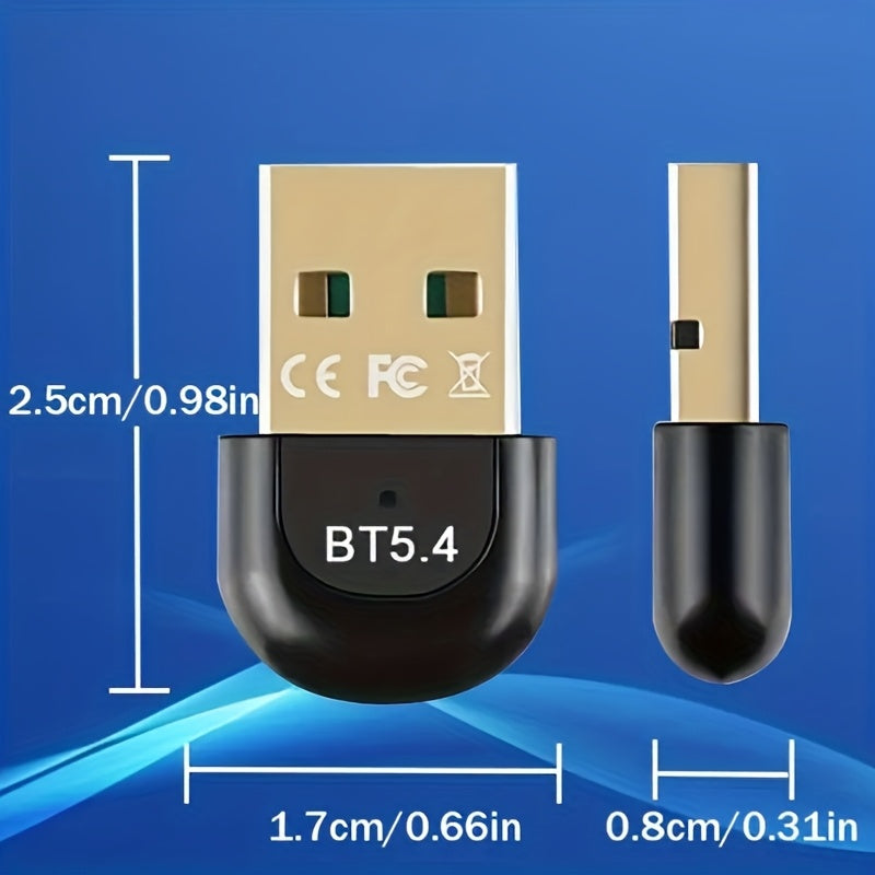 Adaptador inalámbrico USB 5.4, receptor USB, miniadaptador Plug and Play con EDR, compatibilidad automática con versiones anteriores de 5.3/5.1/5.0/4.2/4.1/4.0, para portátil, auriculares, teclado, ratón, altavoz, impresora - No requiere batería