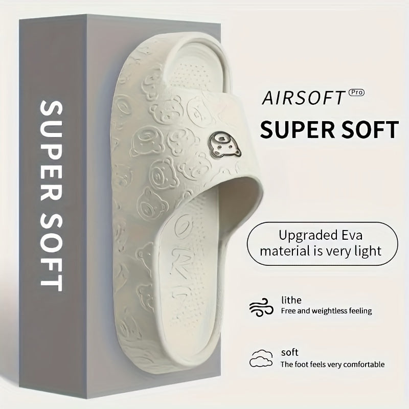 Pantuflas de suela blanda para mujer con diseño de osito, cómodas y de secado rápido para ducharse en casa, colores sólidos.