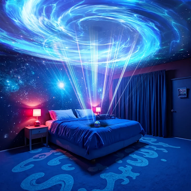 2pcs/1pc Proyector Aurora Torbellino Ola del Mar Cielo Estrellado Agujero RGB | Luz de Ambiente USB para Techo | Lámpara Galaxia Nocturna | Luz LED Giratoria Cambiante con Sonido para Fiestas, Salas y Dormitorios - Regalo Perfecto de Navidad