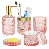 Juego de 5 piezas de vidrio de lujo para baño con recipiente para jabón, soporte para cepillo de dientes y dispensador de jabón para manos