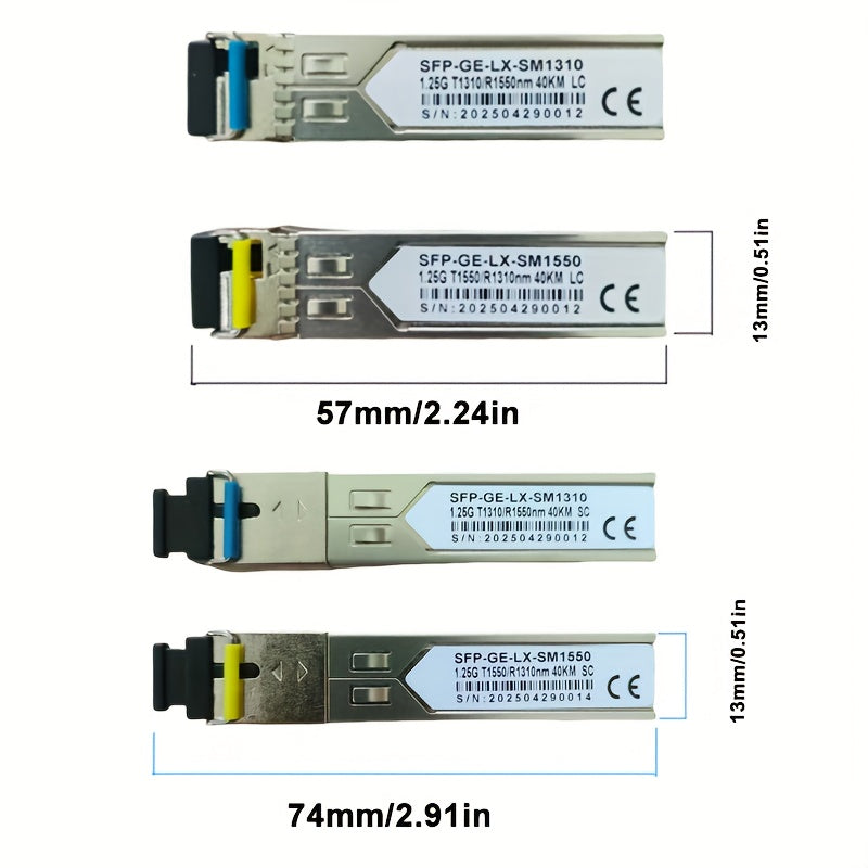 Par de Módulos SFP BIDI 1.25G - Conectores LC/SC Monomodo 20km/40km, Puertos A+B, 3.3V, Compatibles con Switches Cisco, Routers y Equipos de Red, Transmisión de Datos, Acabado Metálico, Diseño Compacto, Alta Velocidad y Fiabilidad