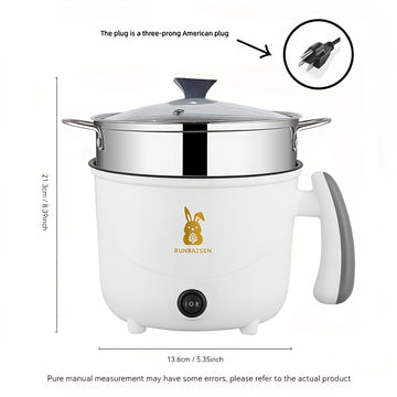 Cocina eléctrica pequeña con olla de acero inoxidable y cesta de vapor - Doble potencia, forro antiadherente, ideal para 1-2 personas, perfecta para vaporizar dumplings y más, cesta de vapor para cocinar.