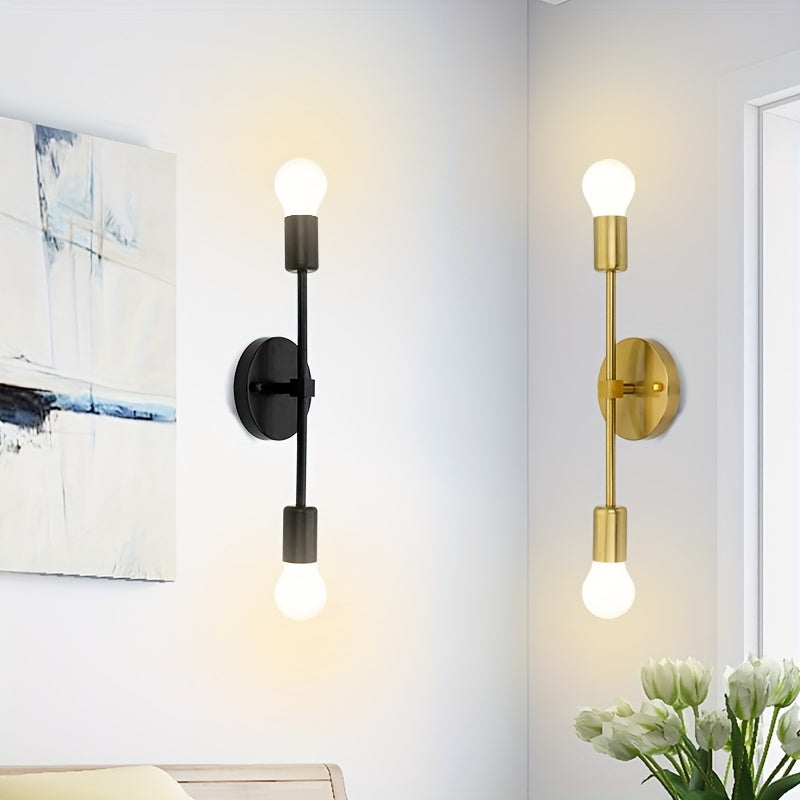 2 piezas, luz de pared clásica de doble cabeza, dorado mate, material de hierro, instalación horizontal/vertical, adecuada para baño, tocador, cabecera de cama, cocina, sala de estar, balcón, espacio interior, base E27, bombilla no incluida.