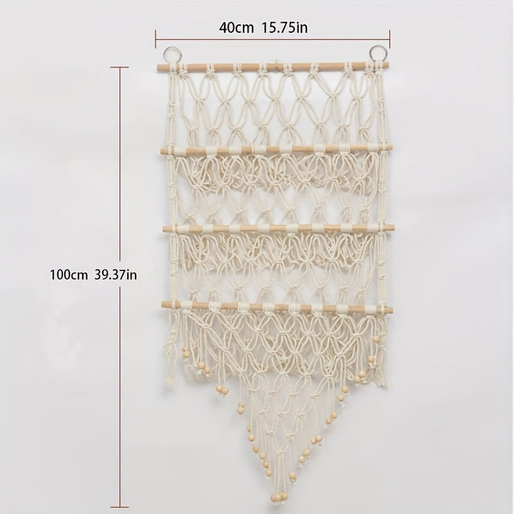 1pc Estilo Nórdico Tejido a Mano de Algodón Macramé Estantería para Pared, Longitud Ajustable, 100% Red de Cuerda de Algodón Almacenamiento para Libros, Muñecas, Decoración Europea para Dormitorio, Estudio, Patio - Sin Necesidad de Electricidad