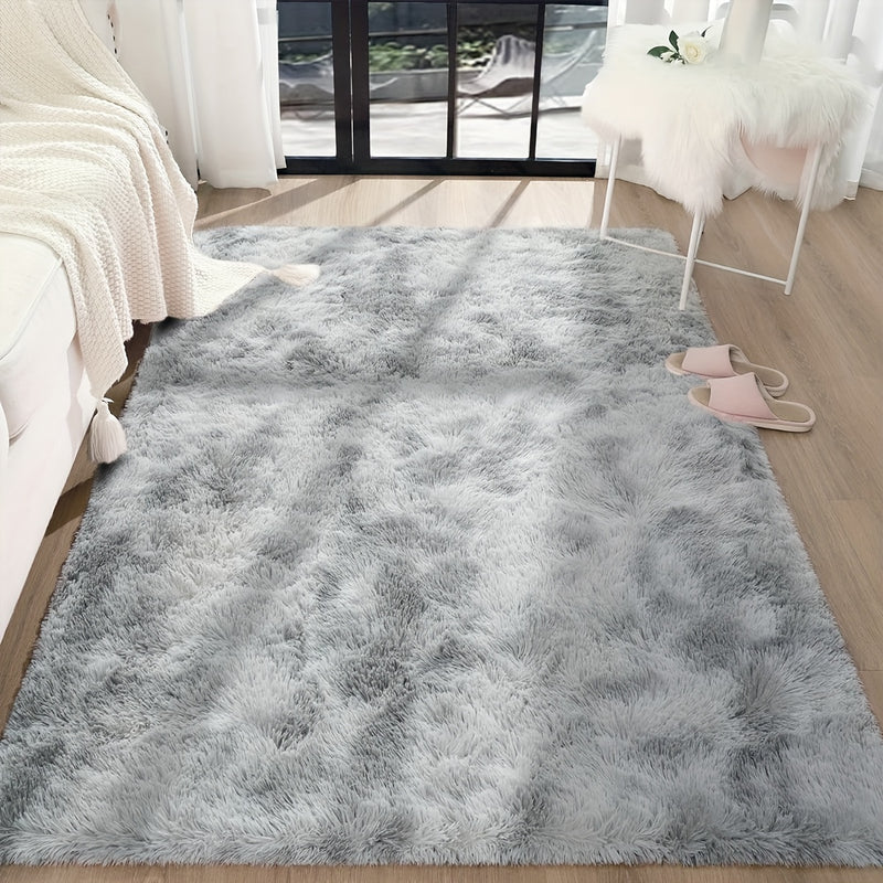 1pc Alfombra de felpa de cachemira sintética teñida de gris claro, alfombra de suelo grande suave y cómoda, alfombra cuadrada de limpieza en seco para sala de estar y sofá, alfombra duradera y que no se desprende para los lados de la cama del dormitorio