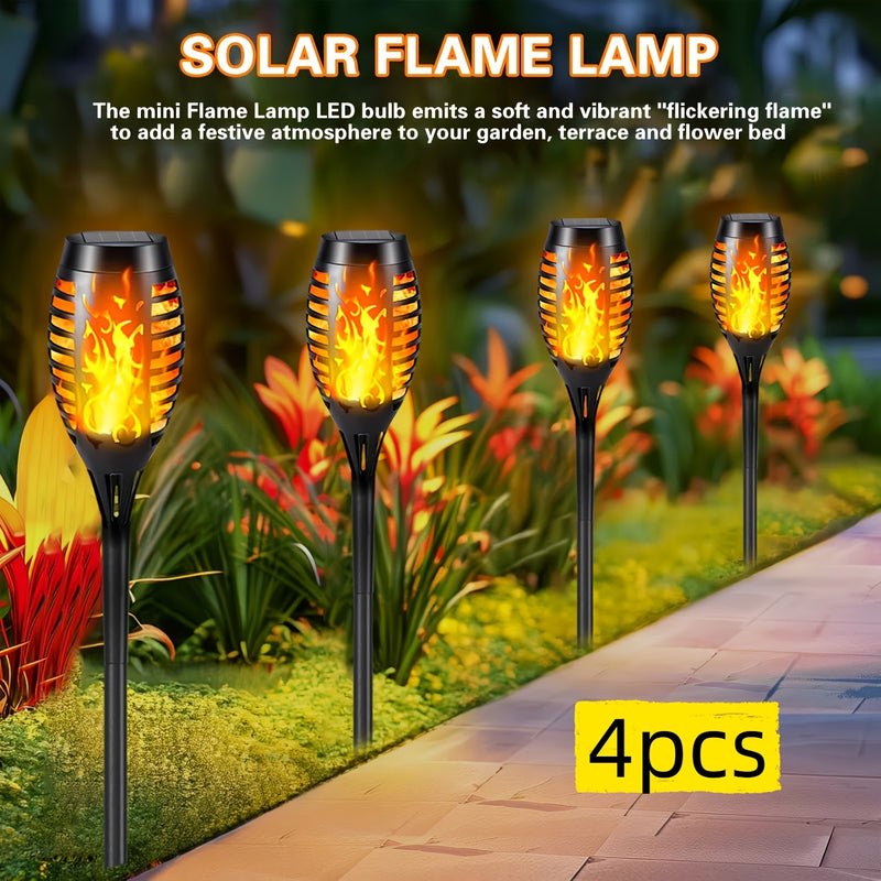 4/ 12pcs Luces Solares de Antorcha para Exteriores, 12 LED con Efecto Llama Parpadeante, Encendido/Apagado Automático Solar, Ideales para Iluminación de Jardines, Patios y Entradas