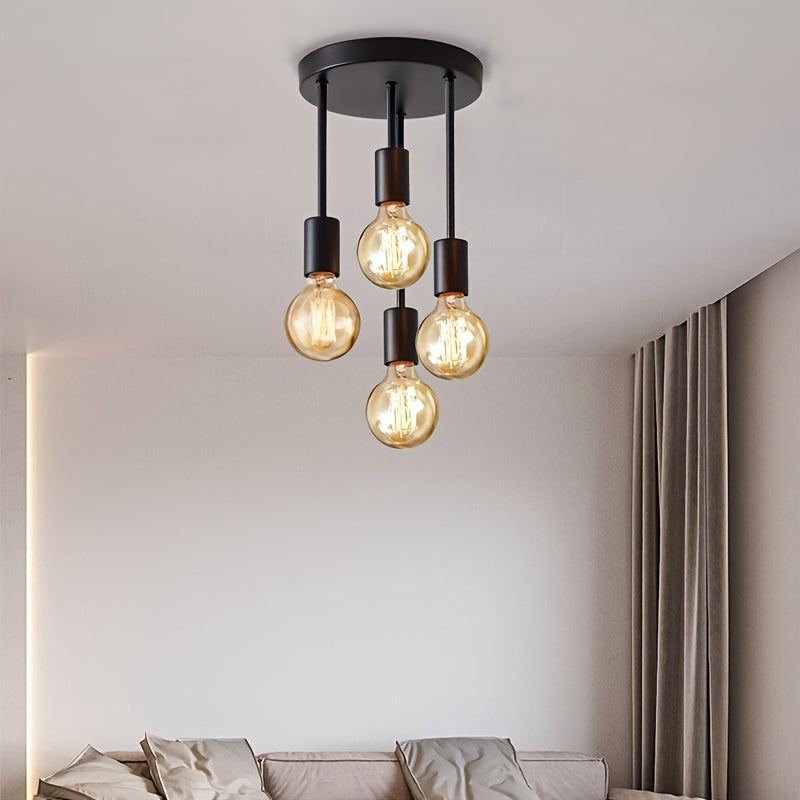 1 pza. Araña moderna negra de 4 luces, lámpara de techo de rama de hierro para cocina, pasillo, dormitorio, base de bombilla E27, bombilla no incluida, accesorio de iluminación para el hogar