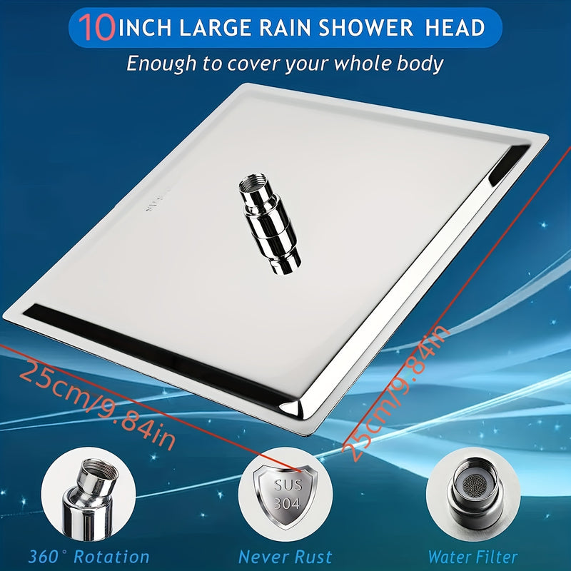 Cabezal de Ducha Cuadrado de Acero Inoxidable de Lujo - Alta Presión, Gran Flujo de Agua, Montaje en Pared, Acabado Pulido para Lavado Completo del Cuerpo