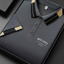Camiseta polo ligera y suave para hombre con estampado de letras "MILANO ITALIA" - Transpirable para verano, uso casual y empresarial, ajuste regular, cuello con botones, perfecta para vacaciones y uso diario, ropa de vacaciones, diseño de contraste eleg