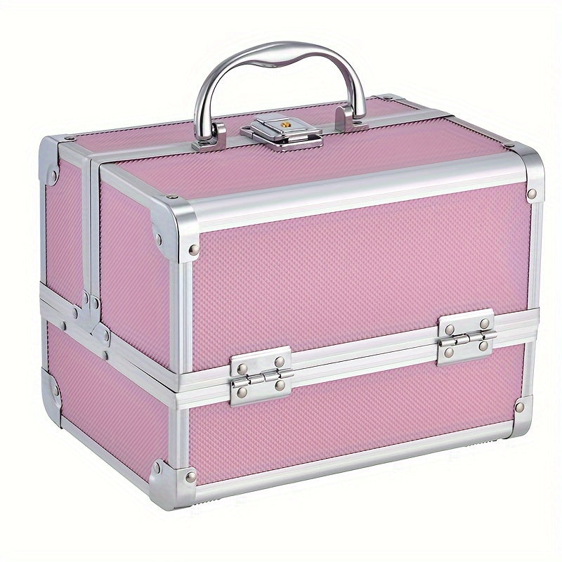 Maletín profesional para maquillaje de viaje - Organizador de cosméticos portátil de 6.7x6.7x9 pulgadas con espejo, porta brochas y llave de seguridad - Ideal para guardar joyas y artículos de baño