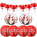 Kit de Decoraciones para Fiestas Japonesas y Chinas de 16 Piezas - 6 Linternas Japonesas y 10 Linternas Chinas Rojas para Año Nuevo, Festival de Primavera, Boda, Fiesta, Ocasión de Boda, Ocasión de Despedida de Soltera, Ocasión Universal