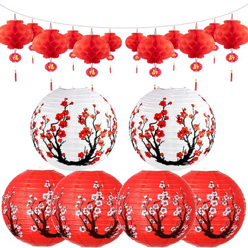 Kit de Decoraciones para Fiestas Japonesas y Chinas de 16 Piezas - 6 Linternas Japonesas y 10 Linternas Chinas Rojas para Año Nuevo, Festival de Primavera, Boda, Fiesta, Ocasión de Boda, Ocasión de Despedida de Soltera, Ocasión Universal