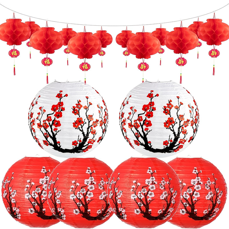 Kit de Decoraciones para Fiestas Japonesas y Chinas de 16 Piezas - 6 Linternas Japonesas y 10 Linternas Chinas Rojas para Año Nuevo, Festival de Primavera, Boda, Fiesta, Ocasión de Boda, Ocasión de Despedida de Soltera, Ocasión Universal