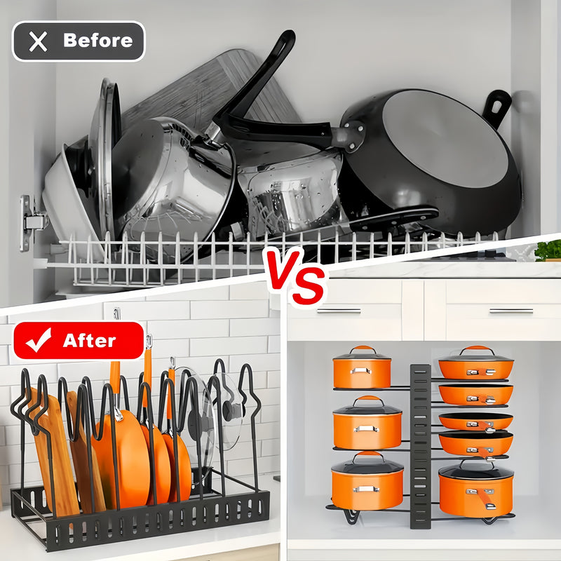 Estante de organización de cocina de 8 niveles ajustable - Hierro resistente a la herrumbre, almacenamiento bajo el gabinete que ahorra espacio para ollas y sartenes, estantes de ollas para cocina