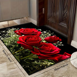 1 alfombra romántica con diseño de rosas rojas, antideslizante de poliéster, elegante decoración floral para sala, dormitorio, baño y hogar, lavable, estilo sofisticado