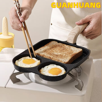Sartén Antiadherente de Aluminio GUANHUANG para Tortitas y Huevos con Mango de Madera - Diseño de 2 Secciones para Desayunos Perfectos, Compatible con Estufas de Gas e Inducción, Ideal para Huevos, Hamburguesas y Filetes