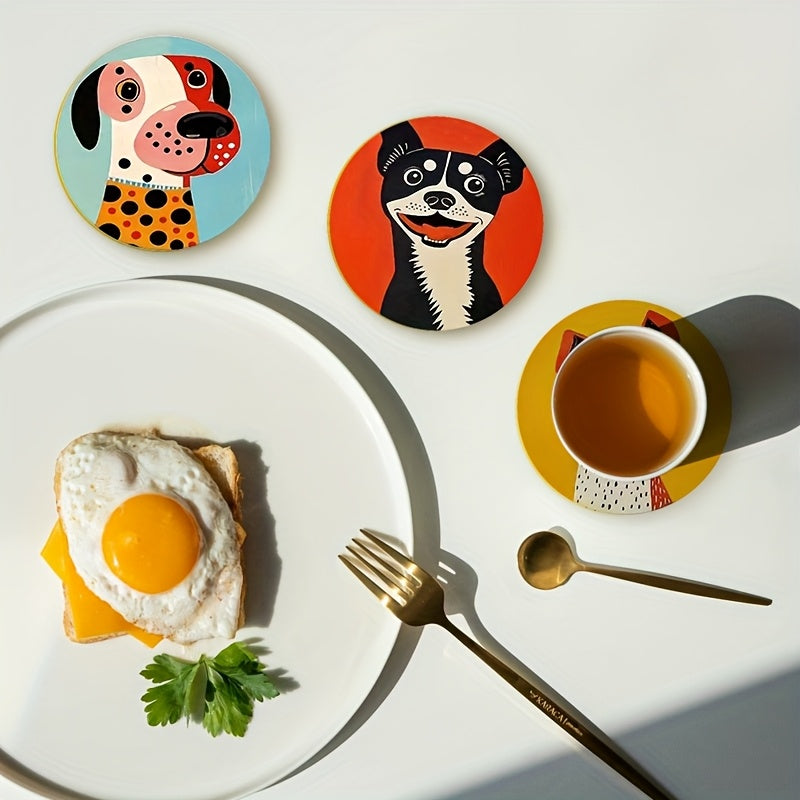 Juego de 8 Posavasos de Madera con Retratos de Perros, Alfombrillas Adhesivas Anticaídas para Animales Lindos, Adecuados para Comedor y Cocina, Accesorios para el Hogar, Regalo Ideal para Amantes de los Perros, Parejas y Familias en San Valentín