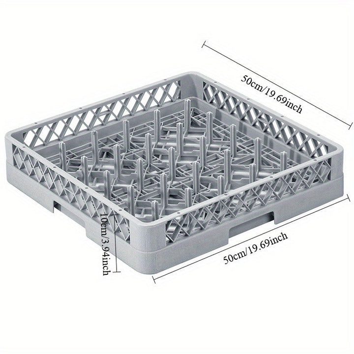 Rejilla para Lavavajillas de Platos, Cesta de Polipropileno con 25 Soportes para Platos y Bandejas Pequeñas hasta 46cm, Azul Grisáceo, Largo 50cm, Ancho 50cm, Altura 10cm