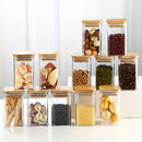 Juego de 12 frascos de vidrio cuadrados con tapas de bambú, reutilizables, contenedores multiusos para té, café, harina, azúcar, dulces, galletas y especias