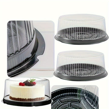 5 bandejas redondas de plástico con tapa transparente apilables para comida, entrega a domicilio y picnic (incluye 5 cajas para pastel + juego de cubiertos)