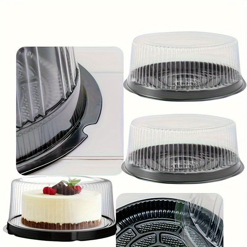 5 bandejas redondas de plástico con tapa transparente apilables para comida, entrega a domicilio y picnic (incluye 5 cajas para pastel + juego de cubiertos)